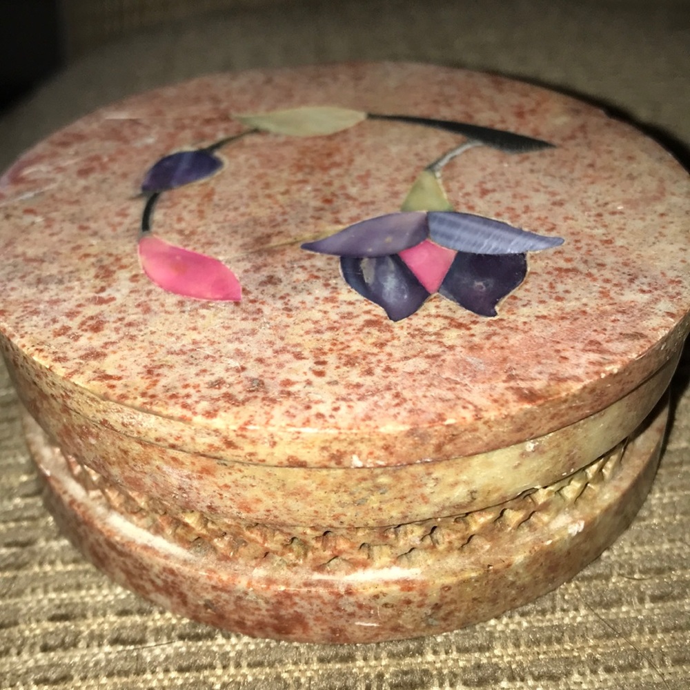 Inlay Marble Incense Burner/Trinket Box. Vintage!